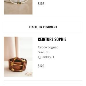 Sezane Ceinture Sophie Croco Cognac Leather Belt with Gold Buckle